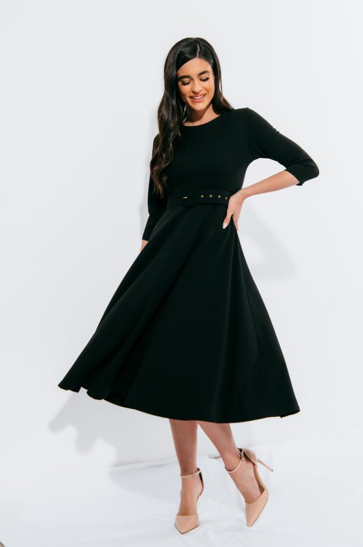 Φόρεμα κλος μεσάτο με ζώνη υφασμάτινη Μαύρο