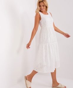 Μπροντερί φόρεμα Λευκό επίπεδα τιράντα